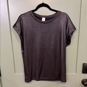 Ribbed Metallic Short Sleeve Tee - Black